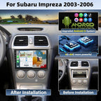4G+64G for Subaru Impreza 2003-2006 Android 13 Stereo Radio Wireless CarPlay Android Auto GPS Navigation 9" 1280 * 720P Touch Screen Bluetooth-5.0 FM/RDS 32-EQ WiFi Mirror Link SWC+ Camera Mic