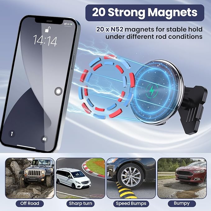 Wireless Charger Magnetic Vent Phone Mount Compatible with 2015-2020 Ford F-150, 2017-2021 Super Duty & 2018-2021 Expedition Metal Phone Holder Cradles Bracket Stand for All Smartphone