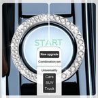 2 PCS Crystal Combinatorial Rhinestone Engine Start Decoration Ring, Push to Start Button Cover, White