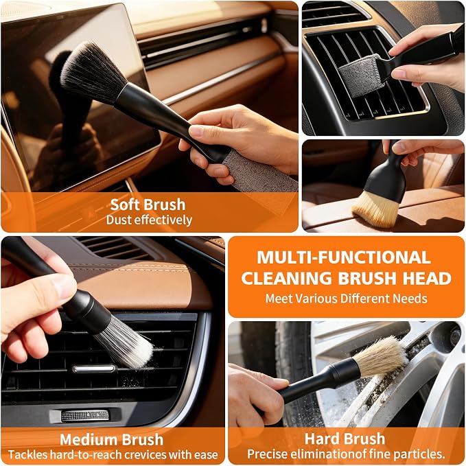 Windshield Cleaner Tool, 12Pcs Car Cleaning Kit, 23-inch Extendable Handle with 4 Microfiber Pads, Car Interior Detailing Brushes, All-in-One Inside Car Cleaning for Auto Detailing