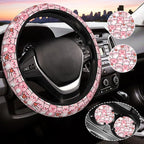 Cute Pink Pig Steering Wheel Cover for Women,Universal Auto Steering Wheel 14-15 Inch Car Interior Accessories with 2PCS Car Coasters,Suitable for Men and Women