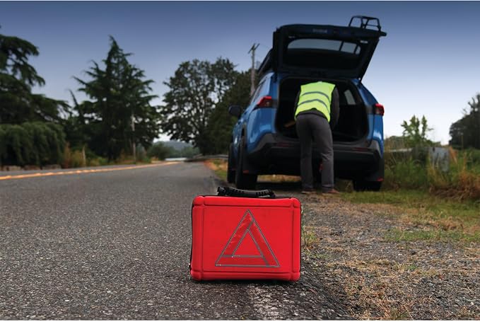 E00014 44 pc. Premium Roadside Assistance Kit, Featuring Vortex 12V Digital Tire Inflator, Booster Cables, Tow Rope, Shovel, First Aid Kit, Safety Triangles, Tool Kit and Case