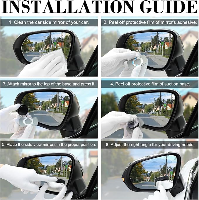 Blind Spot Car Mirror, Rectangular HD Glass Frameless Convex Side Mirror Blindspot, Reusable 360° Wide Angle Rear View Car Mirrors with Powerful Adjustable Suction Cup - Exterior Mirrors