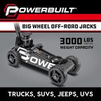Powerbuilt 1.5 Ton Big Wheel Off Road Jack, Vehicle Lift for Trucks, SUVs, ATVs Offroad Vehicles, Oversized Wheels for Rugged Terrain, 3000 LB Capacity, Grey 620627ECE
