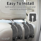 Suede Leather Headrest Hooks for Car, 2 Pack Double Seat Back Organizer Hooks for Purses & Bags, Heavy Duty Metal Car Purse Holder for Handbags, Grocery Bags, Universal Vehicle Storage Accessories