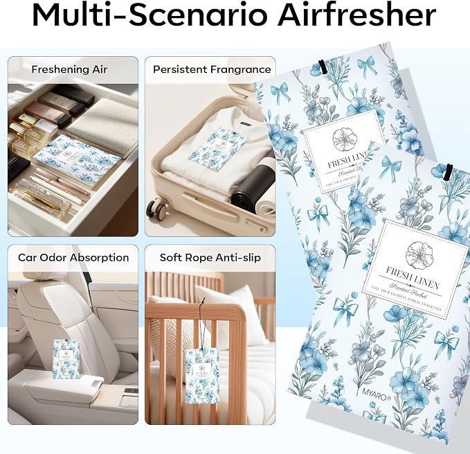20 Pack Scented Sachets Air Freshener for Home：Fresh Linen Hanging Fragrance Potpourri Bag – Home Decor Odor Freshener for Closet, Drawer, Storage, Suitcase, Bathroom – Housewarming Gift