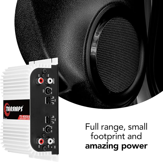 TS 400x4 400 watts RMS 4 Channels Full Range Car Audio Amplifier, 2 Bridged Channels, RCA Input Class D, Output Power, Multichannel Amplifier System, Small - TS400X4