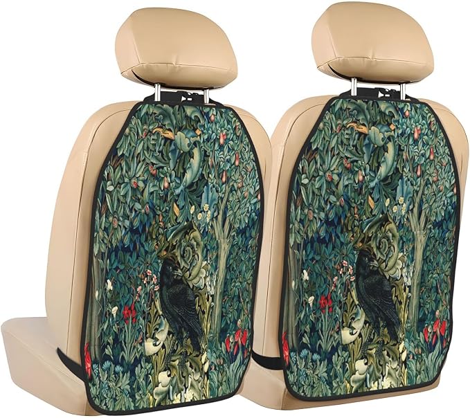 William Morris Forest Animals Raven On Acanthus Leaves Blue Green Floral Car Seat Back Kick Protectors Kick Mats With Storage Pockets For Vehicles To Protect From Dirt Mud Scratches 2 Pack