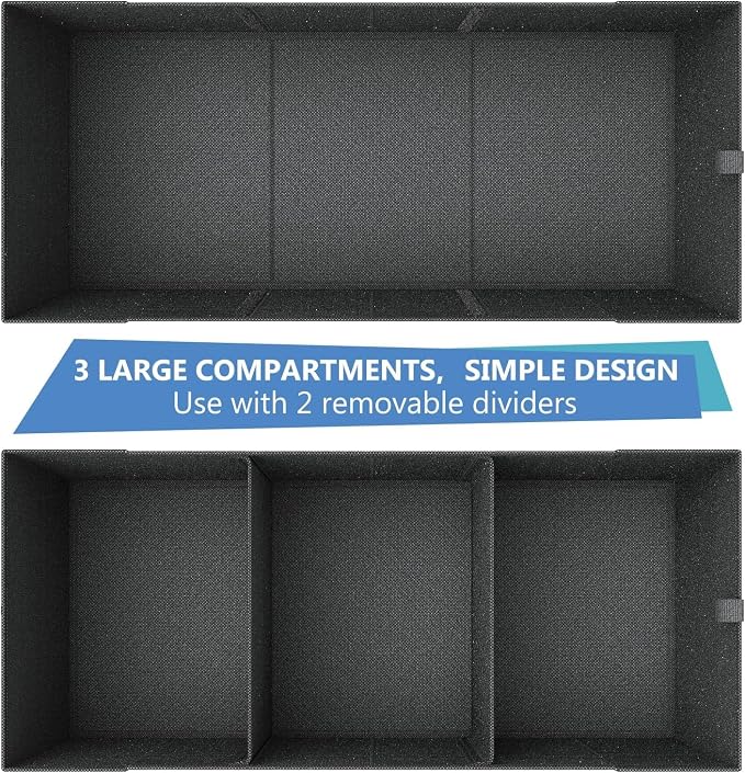 Trunk Organizer for Car, Car Organizer, Sturdy Trunk Organizer for SUV, Non-Slip Bottom, Storage Organizer for Sedans, Van, Jeep, Grocery, Large 3 Compartments, Ebony 32"×13"×10.6"