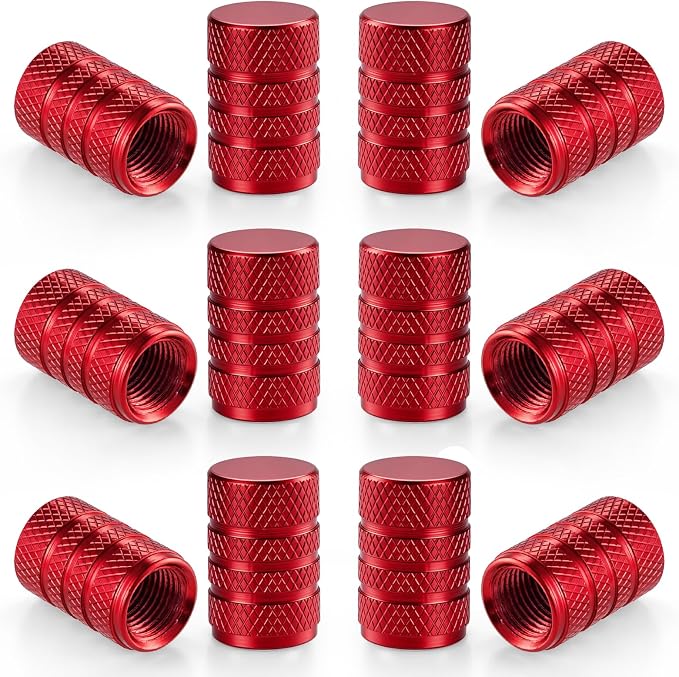 12PCS Tire Valve Stem Caps, Car Exterior Accessories, Aluminum Alloy Valve Cover Universal for Cars, Trucks, Motorcycles and Bicycles (Red)