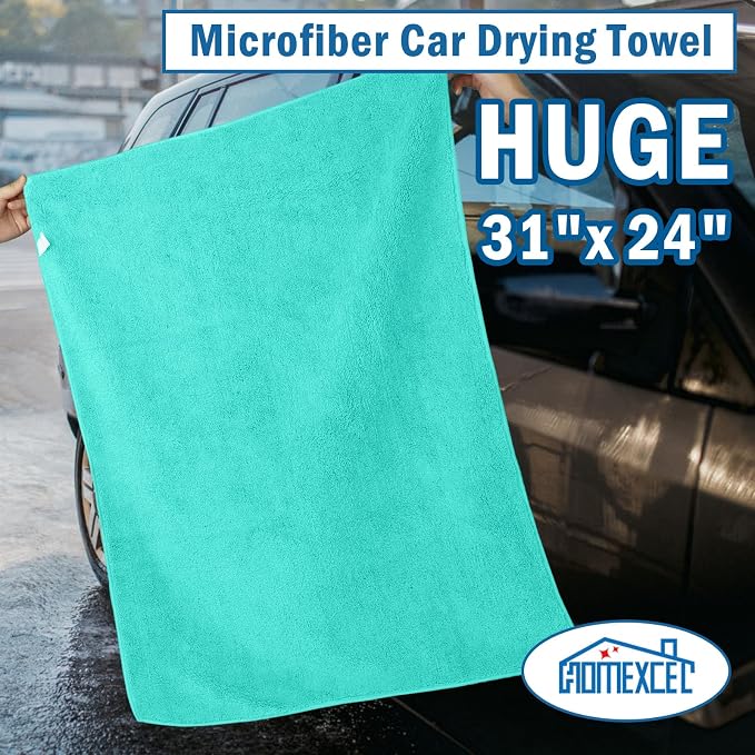 Professional Large Microfiber Car Drying Towels 2 Pack, Lint Free, Scratch Free, Highly Absorbent Drying Towel for Cars, SUVs, RVs, Trucks, and Boats,31" x 24",Green