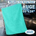 Professional Large Microfiber Car Drying Towels 2 Pack, Lint Free, Scratch Free, Highly Absorbent Drying Towel for Cars, SUVs, RVs, Trucks, and Boats,31" x 24",Green