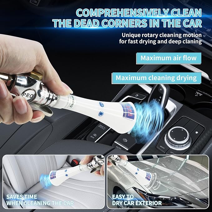Tornado Mini High Pressure Air Blower for Auto Interior Cleaning | Car Cleaning Air Gun Kit Vortex Air Cleaning Tool for Quickly Blasts Dirt with Air Compressor | Compact & Powerful & Portable