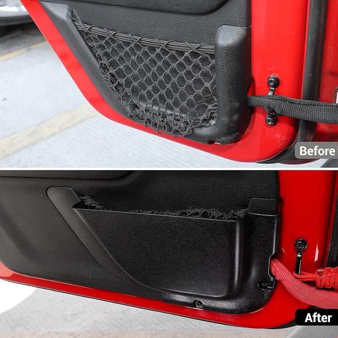 Front Door Storage Pockets, Door Side Insert Organizer Box Door Net Pocket Replacement for 2011-2018 Jeep Wrangler JK JKU, Interior Storage Expansion Accessories, Black, 2PCs