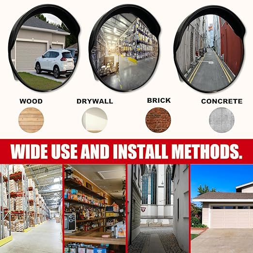 Large 24 Inch Convex Mirror for Blind Spots - Shatterproof Polycarbonate, 180° Wide View for Driveways, Intersections, Warehouses, Roads, and Large Areas - Indoor & Outdoor Security Mirror