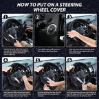 Diamond Flat Bottom Steering Wheel Cover, D Shaped Car Wheel Cover 14 1/2-15 in. (37-39 cm), Bling Sparkly Rhinestones, Black with Black Diamond
