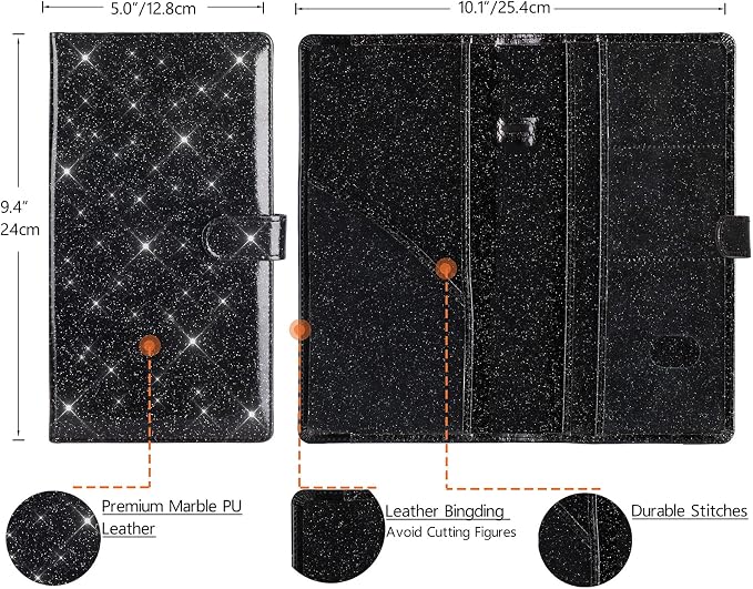 Car Registration and Insurance Card Holder, Vehicle License Document Glove Box Compartment Organizer, Interior Car Accessories for Women Men (Glitter Black)