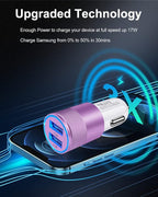 USB Car Charger, Automobile Lighter Adapter Dual Port Cigarette Cargador | 12v Cell Car Phone Charger for Samsung, iPhone, Google, Kindle, Double Port 3.4a Fast Charging Power Block