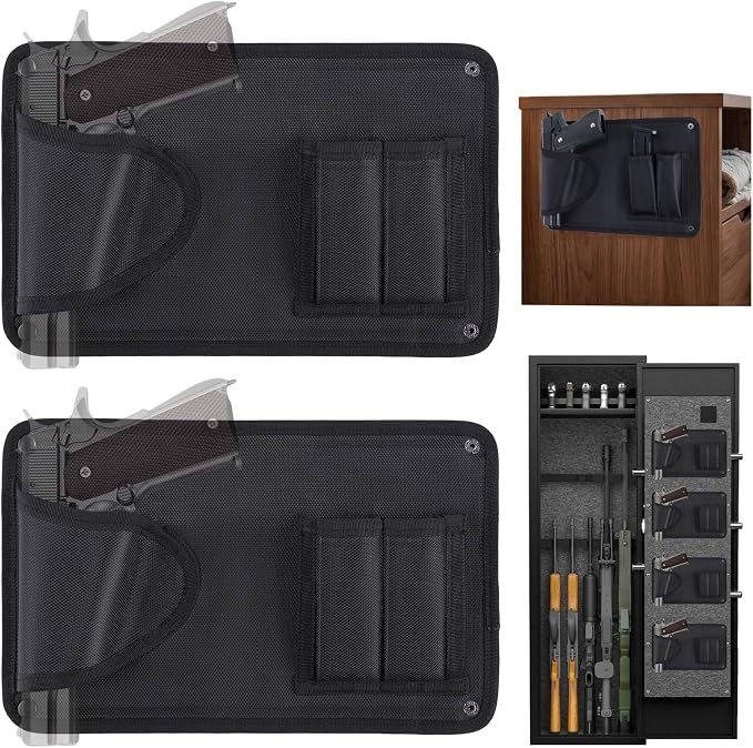 Upgraded Gun Holster with Back Hook, Strong Adhesive Strip, Two Way Mount, Universal Pistol & Mag Holster for Most Pistols, Foldable Gun Holsters with Snap Button, for Daily Storage or Outside Carry