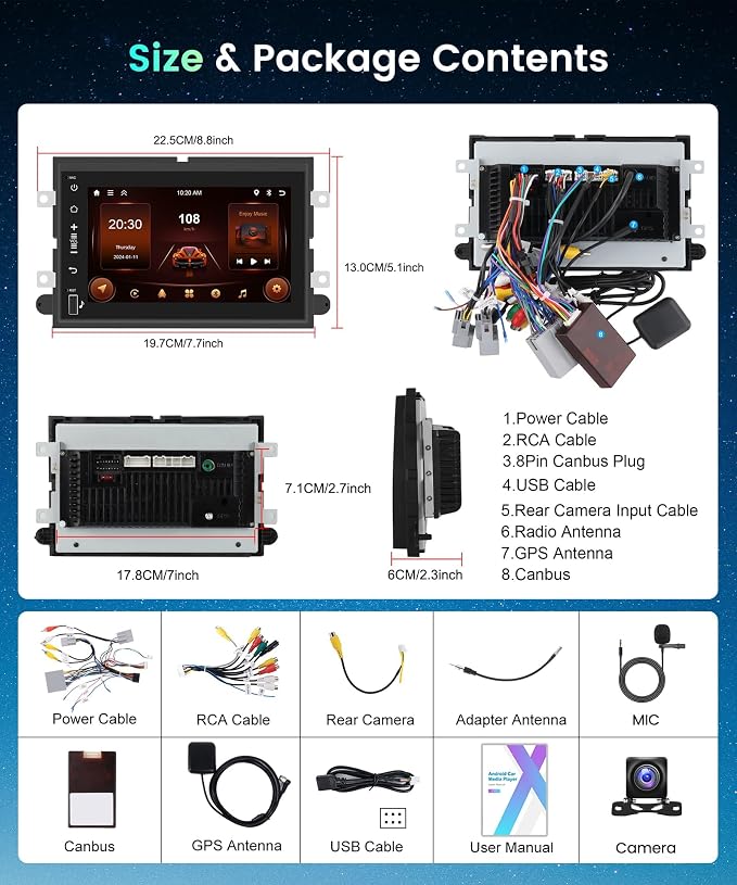 8Core 4G 64G Android 13 7'' Car Stereo for Ford F150 F250 F350 Fusion Edge Explorer Taurus Radio with Wireless Carplay Android Auto DSP 5.0Bluetooth,IPS Touchscreen GPS WiFi FM/RDS Backup Camera