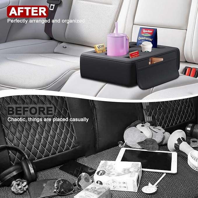 2026 Upgraded Car Cup Holder, 8 in 1 Back Seat Cup Holder for Car, PU Leather Backseat Organizer Car Cupholder Expander Tray for Trucks SUVs RVs Center Console Couch, Holds Drinks Food Phone