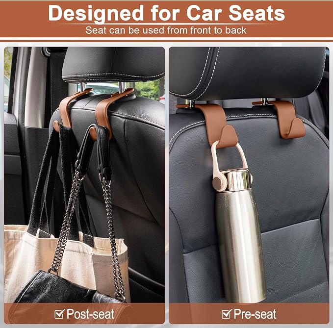 Car Seat Headrest Hook, Auto Seat Hook Hangers Organizer Interior Accessories for Purse Coats Umbrellas Grocery Bags Handbag, 4-Pack - Blown
