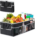 Trunk Organizer for Car, SUV Trunk Organizer, 12 Pockets, Non-Slip Bottom, Sturdy Oxford Car Organizer for Sedans, Van, Jeep, Grocery, Large 3 Compartments, Black Gray, 32"×13"×10.6"