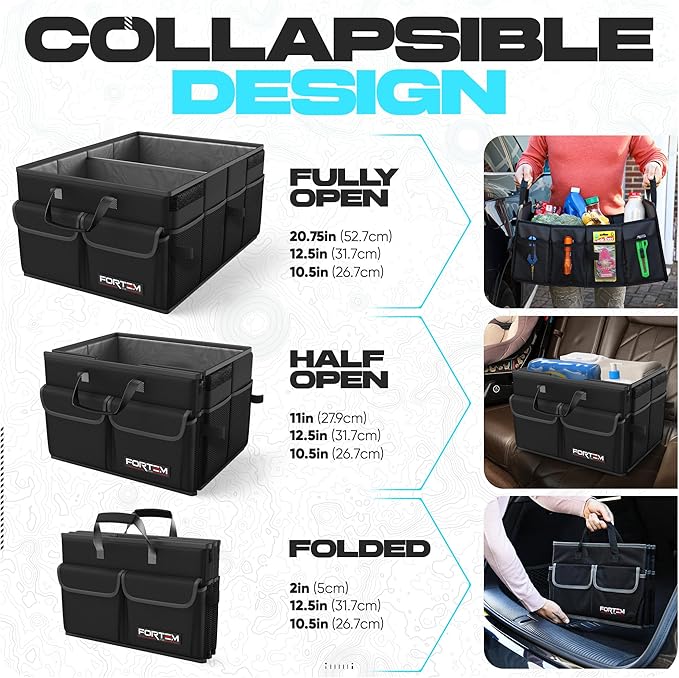 Trunk Organizer For SUV Car Trunk Organizer, Foldable Storage, Car Accessories for Women Men, Collapsible Bag, 600D Oxford, Non Slip Bottom, Straps, Soft Cover (45L)