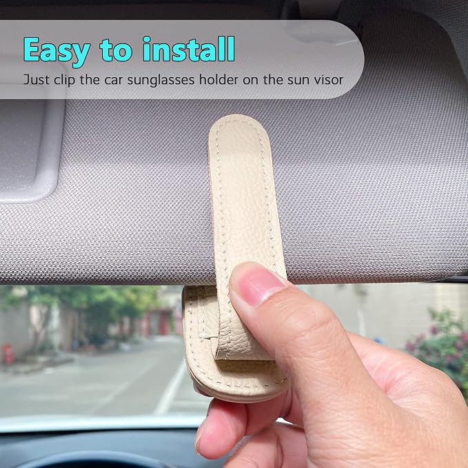 Sunglass Holder for Car Visor Clip, Magnetic Leather Eyeglass Hanger Clip for Car, Square Car Visor Accessories (White)