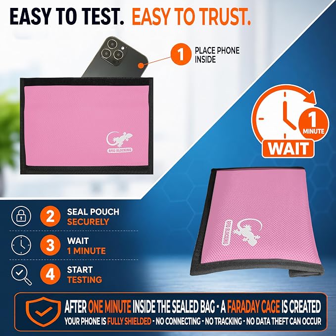 Faraday Shielding Pouch for Phones, Key Fobs & RFID Cards – Privacy Storage Sleeve for Travel, Home & Everyday Device Organization - LIGHT PINK