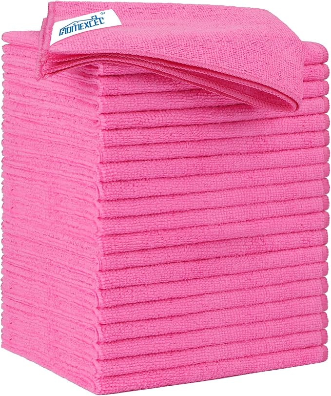 Microfiber Cleaning Cloth 20 Pack 11.5 x 11.5 Inch Microfiber Towels for Cars Ultra Absorbent Cleaning Rags Lint Free Cleaning Towels for Household Kitchen, Window Car Pink