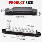 Marine Bus Bar 12V 150A 1/4" Stud Power Distribution Block, 12 Volt DC Battery Busbar, Automotive Buss Bar 12v for Car, Boat and Solar Wiring (Black)
