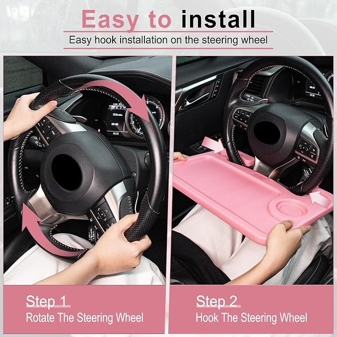 Car Steering Wheel Desk, Travel Car Accessories, Car Stand Trays for Eating, Multipurpose Car Steering Wheel Desk Tray Table(Pink)