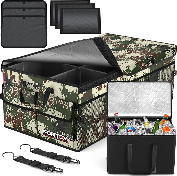 Trunk Organizer with Cooler For SUV Car Trunk, Foldable Storage, Car Accessories for Women Men, Collapsible Bag, 600D Oxford, Non Slip Bottom, Straps, Soft Cover (105L)