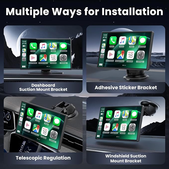 Wireless Apple CarPlay Screen for Car, 9" Portable Carplay & Android Auto Touchscreen Stereo with 4K Dash Cam 64GB SD, Car Radio with App Control, Bluetooth 1080P Backup Camera, GPS, Voice Control, FM