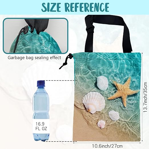 Car Garbage Bag Summer Starfish Seashell on Beach Hanging Canvas Car Trash Bag Waterproof Drawstring Car Back Seat Organizer for Car Back Front Seat Console with Adjustable Buckle