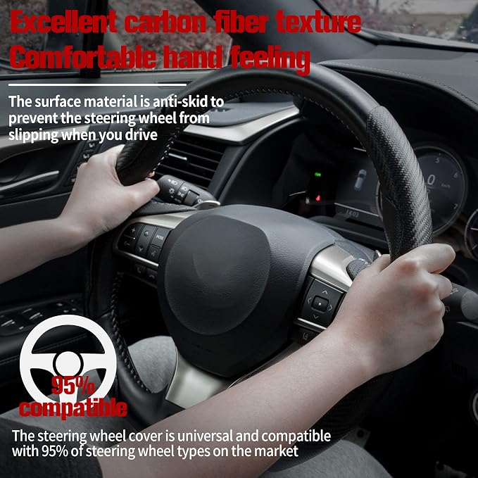 2pcs Carbon Fiber Anti-Skid Steering Wheel Cover, Waterproof & Segmented Butterfly Design, Universal 99% Vehicle Wheel Cover Protector, Car Interior Accessories (Black-2pcs)