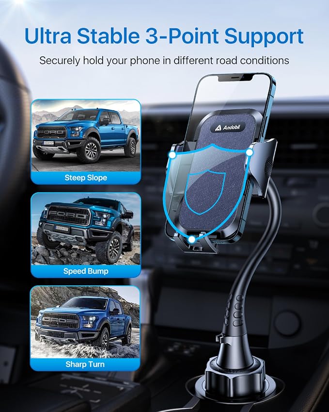Military-Grade Cup Holder Phone Holder, [Ultra Sturdy & 360° Adjustable] Gooseneck Cup Phone Holders for Your Car Truck, Super Durable Car Phone Mount for iPhone 17 16 15 14 Pro Max/Samsung