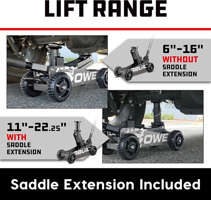 Powerbuilt 1.5 Ton Big Wheel Off Road Jack, Vehicle Lift for Trucks, SUVs, ATVs Offroad Vehicles, Oversized Wheels for Rugged Terrain, 3000 LB Capacity, Grey 620627ECE