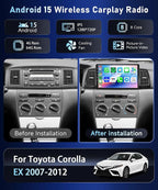 8Core4+64G Car Stereo for Toyota Corolla EX 2007-2012 Wireless CarPlay/Android Auto Android Radio with Qualcomm 9" IPS Touch Screen,BT5.1,DSP Hi-Res,GPS,SWC,Backup Camera for Toyota Corolla Radio