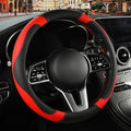 Black Red Microfiber Leather Steering Wheel Cover 15 inch | Breathable Anti Slip Grip Cool Sporty Look Glow for Women Men