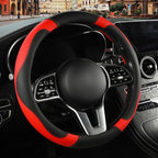 Black Red Microfiber Leather Steering Wheel Cover 15 inch | Breathable Anti Slip Grip Cool Sporty Look Glow for Women Men
