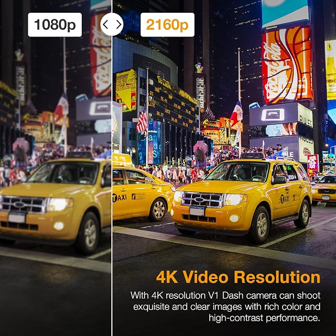 V1-4K Ultra HD GPS Dash Cam 2.4” LCD, Wi-Fi, 170° Wide Angle, G-Sensor, WDR, Loop Recording, Supercapacitor, Mobile App, CPL Filter, Supports 256GB