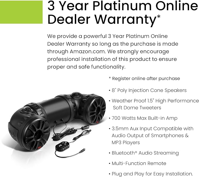 ATV85B ATV Speaker System - 8 Inch Speakers, 1.5 Inch Tweeters, Full Range Audio, Built-in Amplifier, Bluetooth Remote