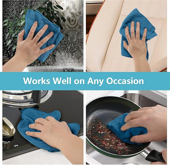 Navy Blue Microfiber Cleaning Cloth, 50 Pack Cleaning Towels for Kitchen, Lint Scratch Free, Highly Absorbent, and Reusable Cleaning Rags for House, Window and Glass, Cars, 11.5 X11.5 inch