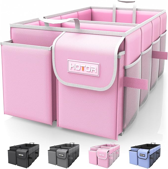 Trunk Organizer for Car - Car Organizer, Foldable Trunk organizer for SUVs & Sedans, Sturdy Organization for Car Accessories, Tools, Sundries, Pink, 2 Compartments, 23.6"×14.2"×10.6"