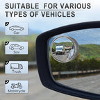 Blind Spot Mirror, 2" Round HD Glass Frameless Convex Accessories with Suction Cup, ABS Housing, 360° Adjustable Wide-Angle Rear View Mirror for Cars, SUVs, and Trucks, Pack of 2