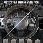 Bling Cow Print Diamond Steering Wheel Cover, with Sparkly Crystal Glitter Rhinestones Black Leather Car Wheel Protect for Women Girl Fit Suvs,Vans,Sedans,Cars,Trucks, 14" 1/2-15" Cow Design