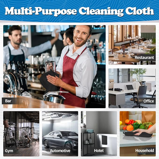Microfiber Cleaning Cloth, Shop Towels Bulk, 24 Pack Black Microfiber Towels for Cars, All-Purpose Absorbent Cleaning Rags, Dust Cloth for Automotive, Mechanic, Garage, Bar, 12 x 11 inch