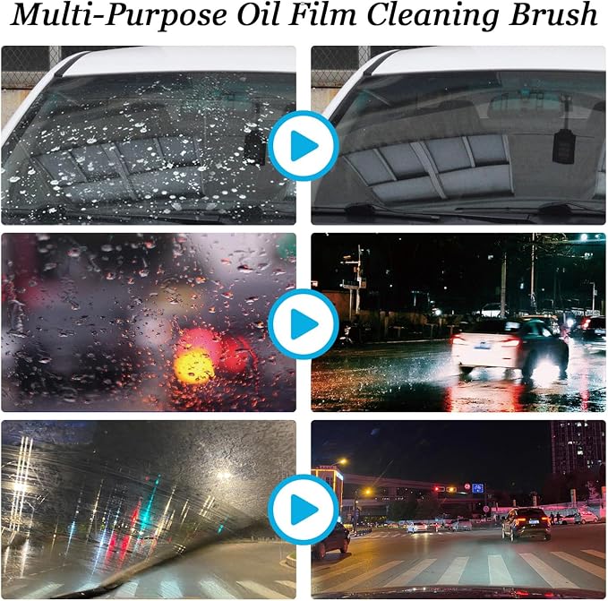 Automotive Oil Film Cleaning Brush for Glass Windshield & Windows – Upgrade 2.0 Kit with Cleaner & Refill, Anti-Rain & Anti-Fog Coating, Windshield Cleaner Tool for Clarity and Safer Driving (Red)
